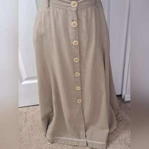 Vintage Erika Linen Button Up Midi Skirt With Detailed Hem